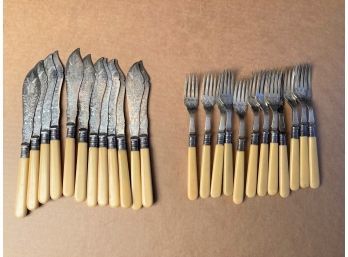 Matched Set Engraved Steel Fish Knives/Forks (24 Total)