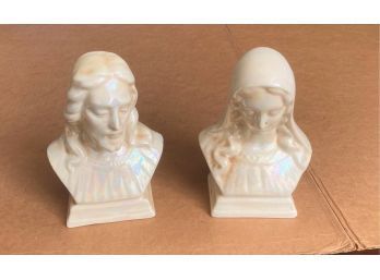 Pair Porcelain Religious Figural Busts - Jesus & Mary