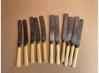 Assembled Group Vintage Sheffield Dinner Knives, Eleven Total