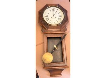 Seth Thomas Hanging Wall Clock, Stained Maple Case