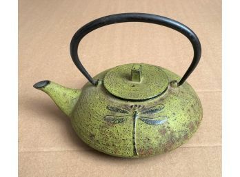 Japanese Cast Iron Teapot, Dragonfly Motif, With Lid & Strainer