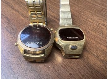 Croton And Phasar 3000 Digital LED Watch Gold Tone