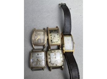 5x Deco Wristwatch Lot- Hamilton, Helbros, Rotary