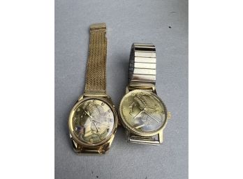 2x Gold Coin Wristwatch