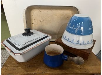 Vtg Dansk, Pyrex, Cutting Board, Cast Iron Kitchen Pots Pans Bowls