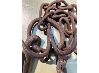 Antique Hand Forged Wrought Iron Chain And Hook