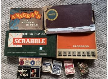 Vintage Board Games- Scrabble, Anagrams, Playing Cards
