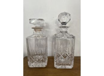 2x Crystal Cut Glass Decanters Signed