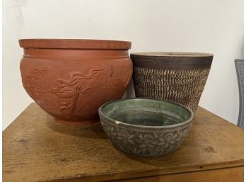 3x Vintage Pottery Planters Signed