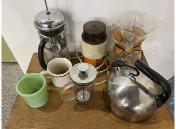 Vintage Kitchen Lot- Jadeite FireKing, Bodum French Press, Chemex, Coffee Grinder