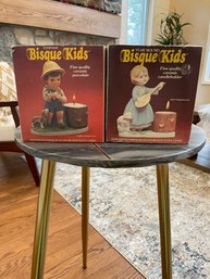 Bisque Kids Hand Painted Sculptures With Votive Candles - Lot Of 2