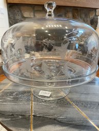 Qualia Etched Glass Cake Stand With Dome Lid