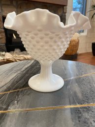 Vintage Fenton White Milk Glass Hobnail Pedestal Compote Dish