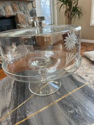 Vintage Etched Glass Covered Cake Stand