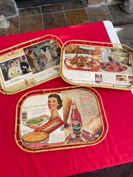 Set Of 3 Bamboo Trays, Vintage Advertisements Themed