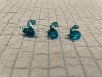 3 Small Blue Glass Swans