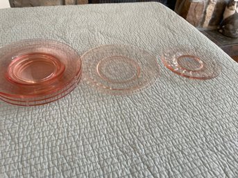 Pink Depression Glass Plate Lot - 6 Pieces