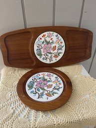 Vintage Dolphin Ceramic Cheese Board Set - Floral Pattern