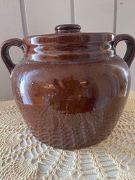 Vintage Glazed Ceramic Bean Pot With Lid