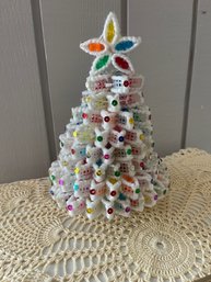 Vintage Handmade  Needlepoint On Plastic Canvas Christmas Tree
