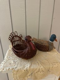 Vintage Duck Potholder And Turkey Bread Basket