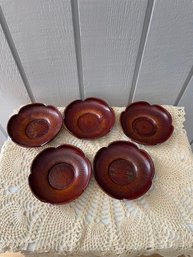 Vintage Wooden Lacquer Drink Saucer - Set Of 5