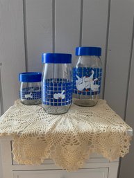 Carlton Glass Geese Jars With Blue Lids - Set Of 3