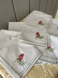 Vintage Linen Napkin, Rose - Set Of 11