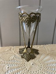 Vintage Glass Vase With Brass Tri-stand