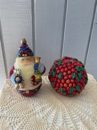 Christmas Candles: Father Christmas, Cranberry/mistletoe Ball- Set Of 2