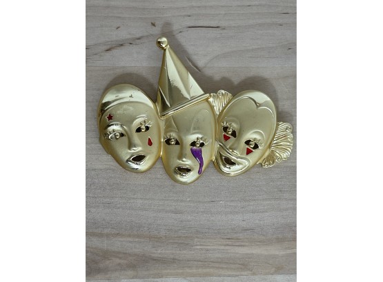 3 Clown Gold Brooch