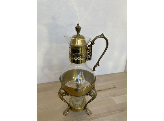 Vintage Glass And Brass Tea Pot