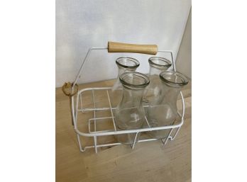 Glass Milk Jars And Carrier