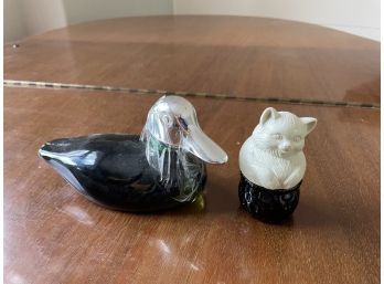 Avon Glass Duck And Cat Perfume Bottles