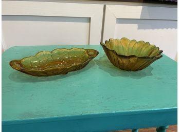 Vintage Floral Amber Relish Tray And Dish