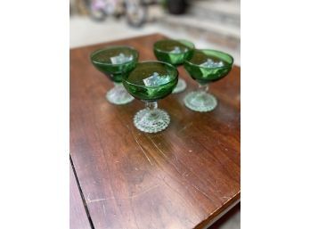 Anchor Hocking Bubble Foot Green Sherbet Glasses