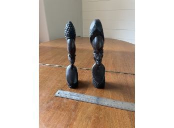 African Hand Carved Ebony Statues - Set Of 2