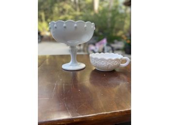 Vintage Milk Glass Items. Pedestal Dish And LE Smith Berry Bowl