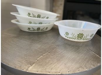 Glassbake Green Daisy Casserole Dish And Divided Casserole Dishes - Set Of 4 Dishes