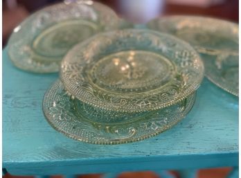 Indiana Glass Tiara Chantilly Green Sandwich Plates - Set Of 7