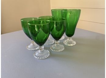 Vintage Green Depression Glass Water Glasses - 6 Pieces