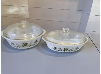 Vintage Glassbake Daisy Baking Dishes With Lids - Set Of 2