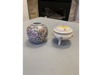 Dcor Lot Set Of 2 - Porcelain Vase And Footed Trinket Box