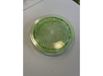 Green Swirl Depression Glass Footed Cake Plate