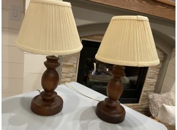 Vintage Small Wooden Nightstand Lamps - Set Of 2