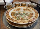 BBQ Dish Set - Set Of 7. 3 Plates And 4 Cups