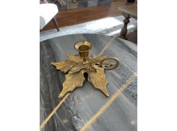 Brass Leaf Candleholder With Fingerhold