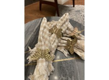 Brass Butterfly Napkin Rings With Napkins, 4 Each