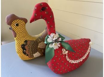 Vintage Handmade Turkey And Duck Centerpieces - Set Of 2