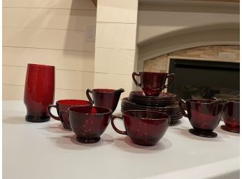 Vintage Red Dish Set 1 - 18 Pieces